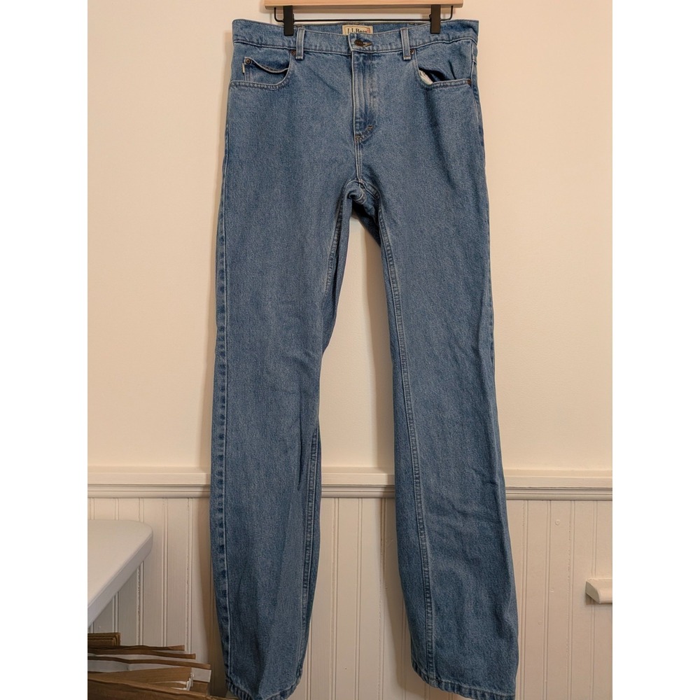 LL Bean Standard Fit Mens Jeans 34x34 Blue Straight Leg Cotton 296551
